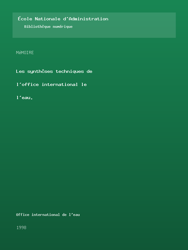 Couverture : Les synthèses techniques de l'office international le l'eau.
