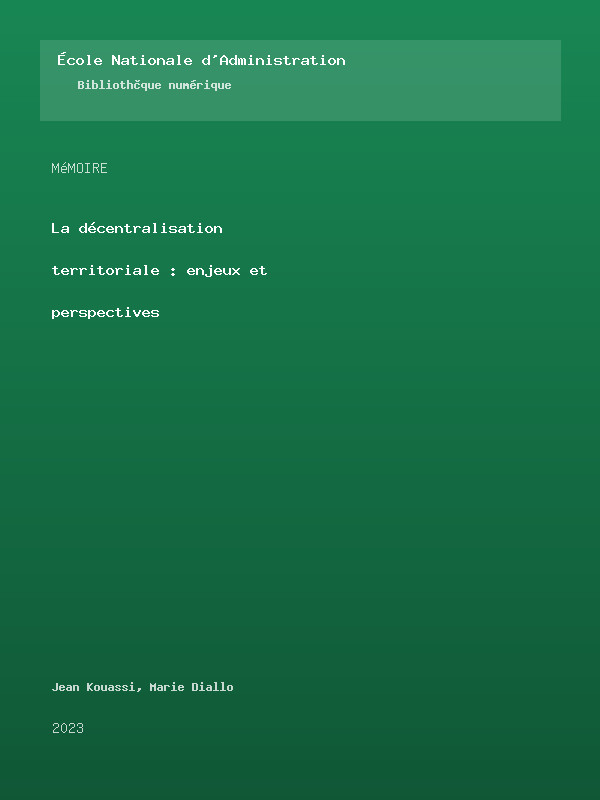Couverture : La décentralisation territoriale : enjeux et perspectives